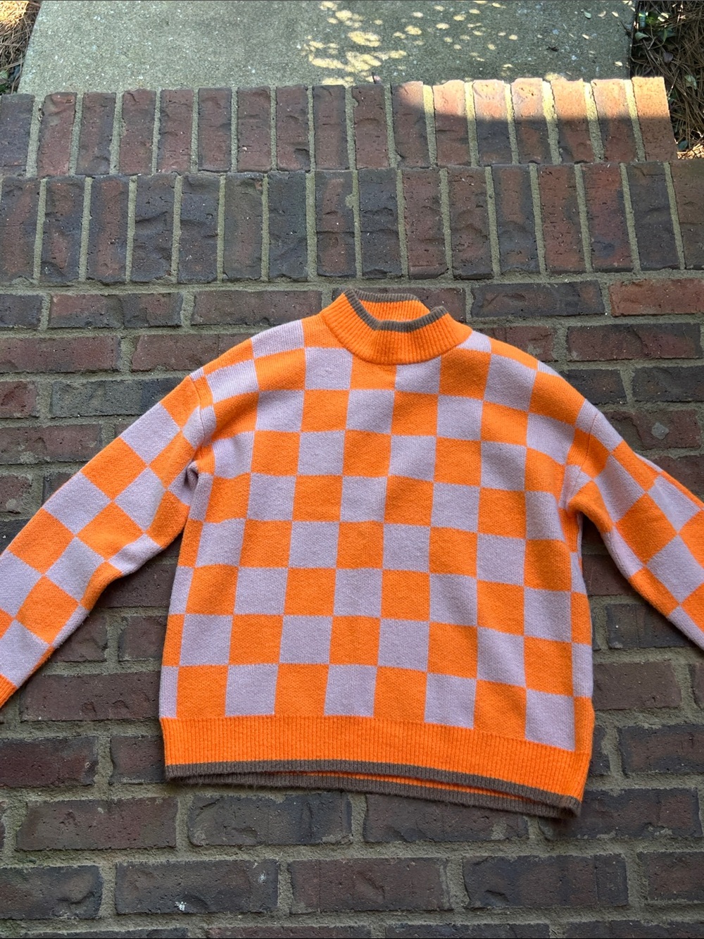 THML Orange and Pink Checkerboard Sweater